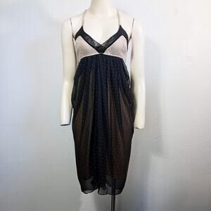 Phillip Lim Shortie Nightie Chemise SZ M Black Polka Dot Silk Crepe Sheer Lined
